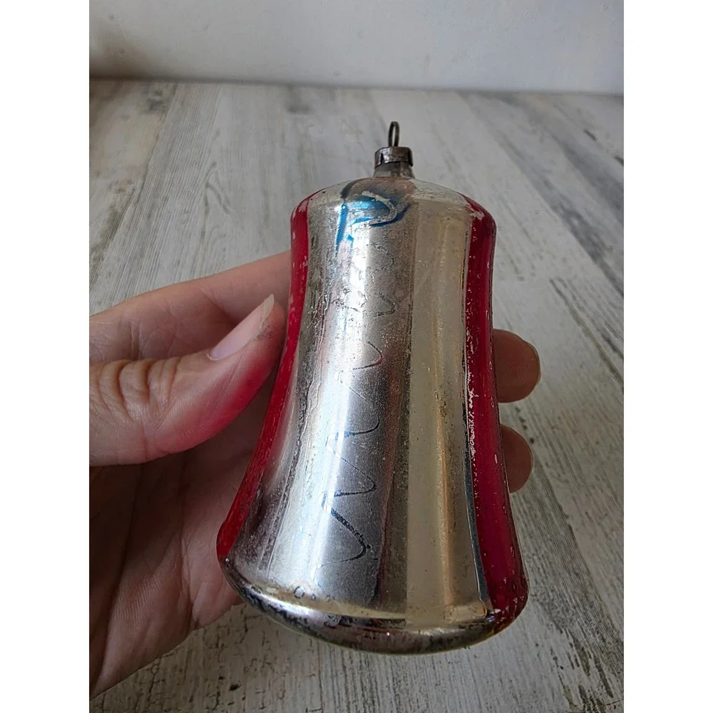 Vintage West Germany Glass Bell Mercury striped ornament Xmas tree